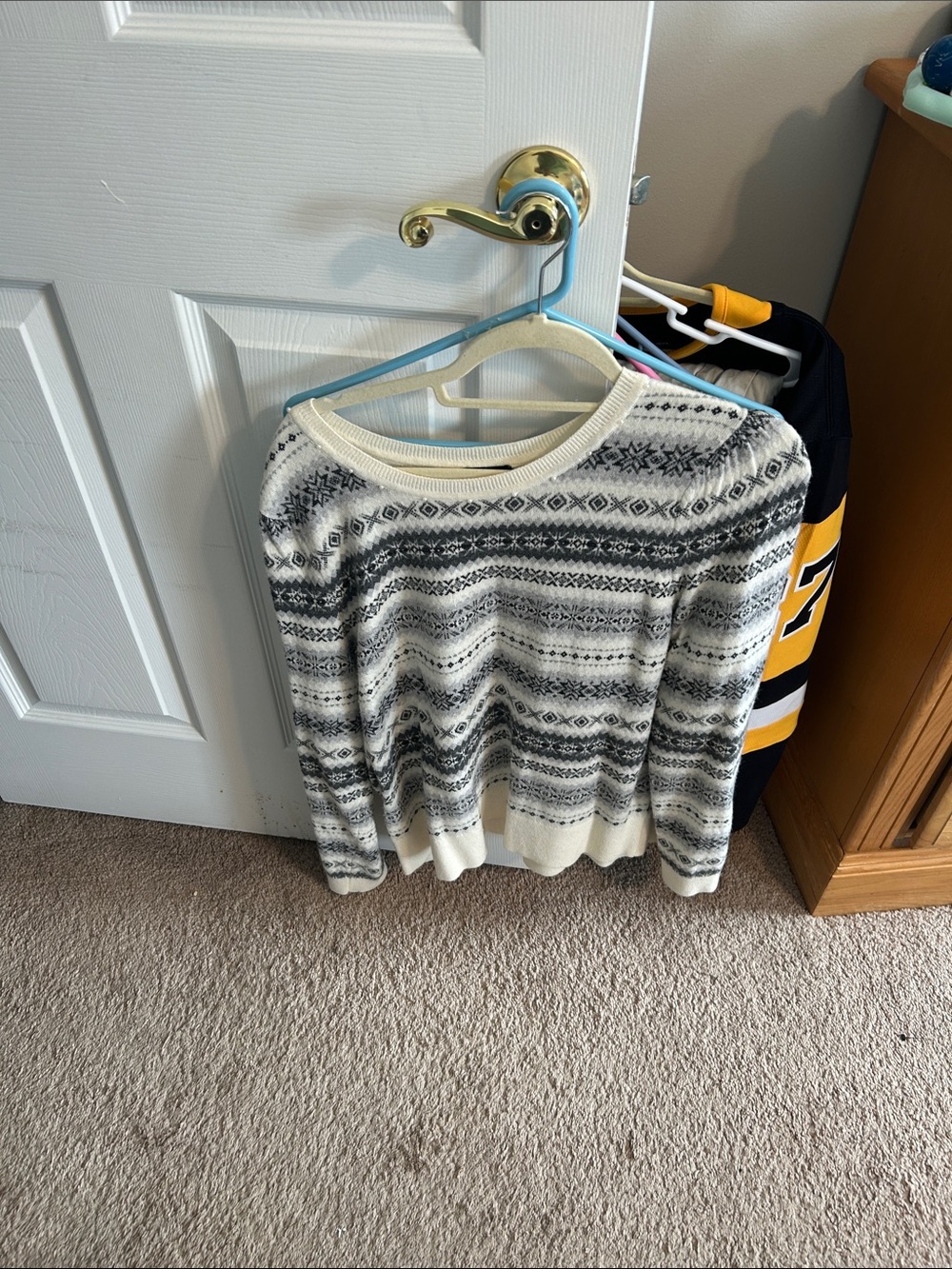 Talbots Cream and Gray Fair Isle Knit Long Sleeve Sweater